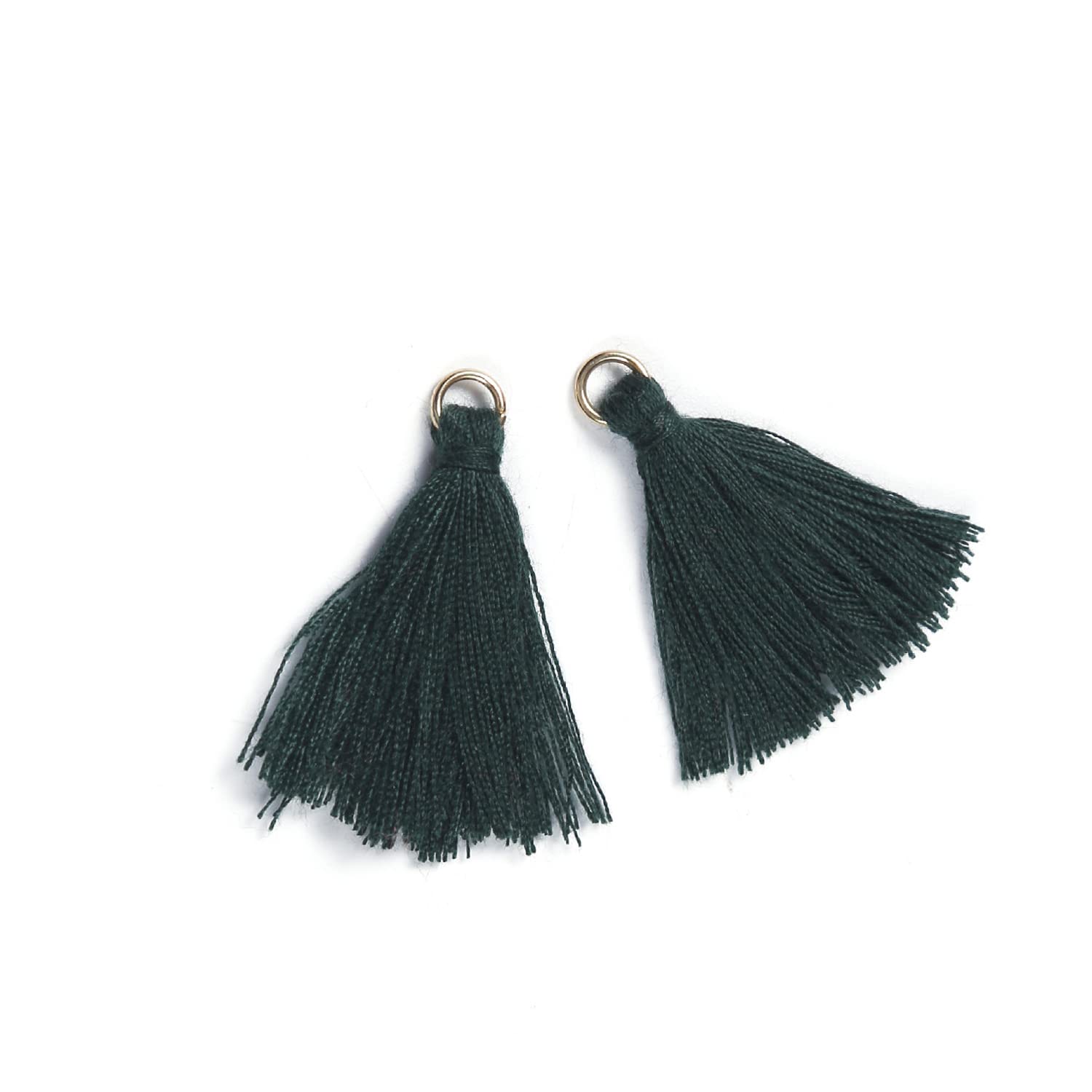 Pack of 50 Mini Tassel Pendants, 3 cm Cotton Fringe Tassel Tassel Bracelet Key Chain Craft Tassel for Earrings Jewellery Making Bags Bookmark DIY Craft Accessories, Dark Green