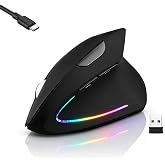 Wireless Bluetooth Ergonomic Vertical Mouse, Rechargeable Silent Slim Laptop Mouse,Portable(BT5.2+USB Receiver) LED Dual Mode Computer Mice,for Laptop,Desktop Computer,ipad Tablet,Phone,TV (Black)
