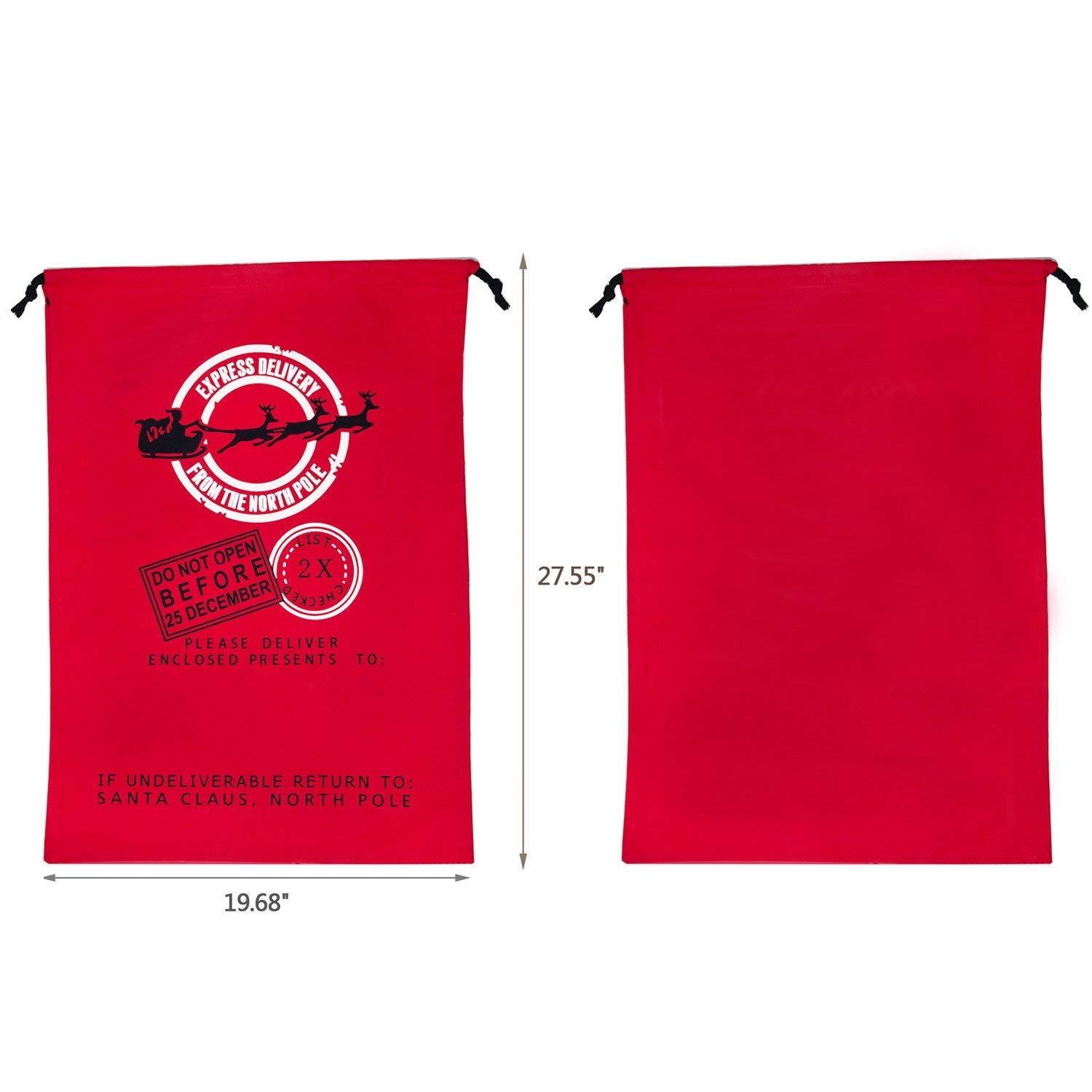 Ausein Christmas Sack Large Bag, Xmas Sacks, North Pole Mail Hessian Santa Stockings Sack, Personalised Name Space Large Storage Bags - 70 x 50 cm/ 28 x 20 inch Red