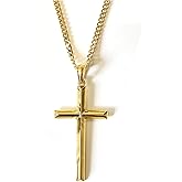 RIVETING JEWELRY 24K Gold Chain Style Cross Pendant Necklace Strong Clasp for MEN 24ct 3MM Thin for Charms Miami Cuban Link Diamond Cut Religious Beveled Edge