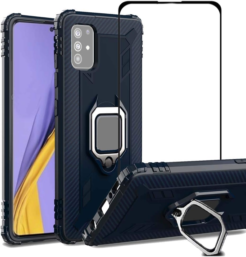 VICEANICS for Galaxy A51 case, Galaxy a51 Cover with Tempered Glass Screen Protector, Soft TPU Armor Case Reforced Cornors with Magnetic Finger Ring Holder Kickstand, Blue