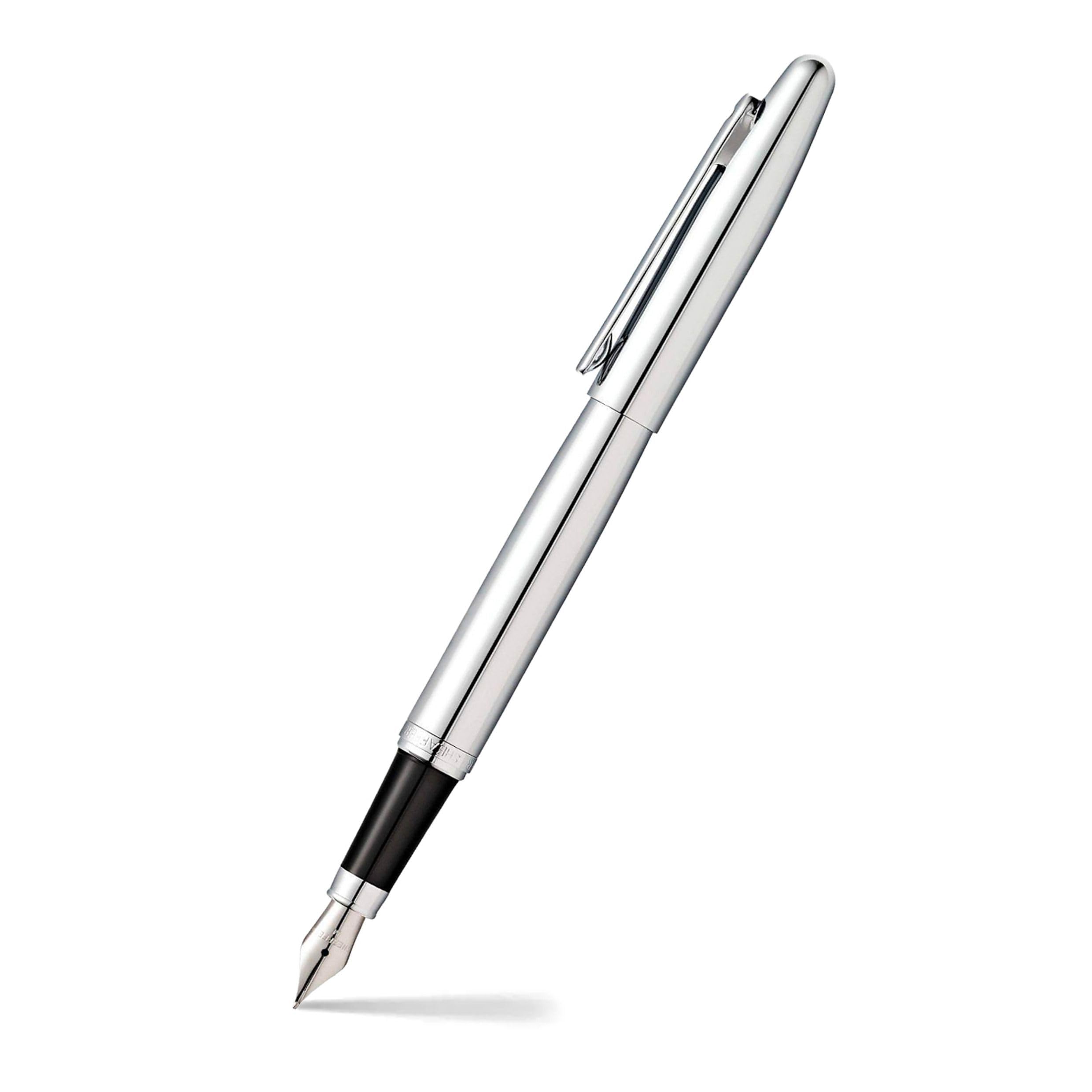 Sheaffer VFM E0942153 Refillable Click-Off Cap Metal Fountain Pen, Medium Nib, includes Premium Gift Box and Black Cartridge, 1 Pack, Polished Chrome โ image 1
