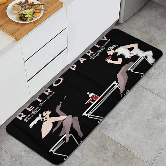ZORMIEY Kitchen Rug,Retro Party Invitation Handmade Drawing Art Deco Style Speakeasy Flapper