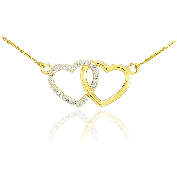Amazon.com: 14K Yellow Gold Double Open Heart Necklace 22