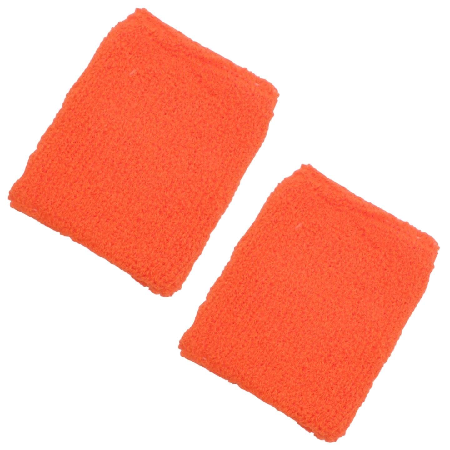 Topkids Accessories 2pcs Unisex Wrist Sweatbands for Exercise Wristbands, Sweat Bands for Kids & Adults, Tennis & Sports Band for Girls & Men Sweatbands, Colourful Fitness Armbands (Neon Orange)