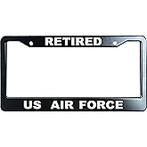 XYCustomBest US Air Force Retired License Plate Frame - Stainless Steel Black Car Tag Holder for US/CA Vehicles, 12X6 Inch 2 Holes and Screws