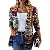 CORIRESHA Women's Open Front Colorful Striped Long Sleeve Pockets Loose Sweater Cardigan