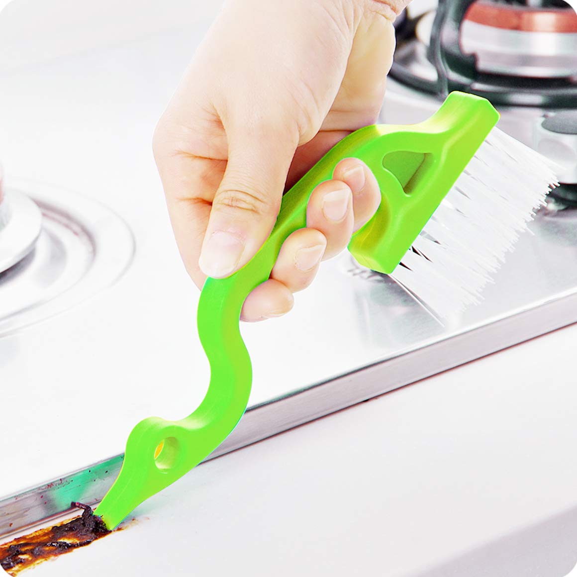 4 pcs Grout Cleaner Brush,cnomg Tile Joint Scrubber Brush with Nylon Bristles Great Use for Deep Cleaning Bathroom, Kitchen and Household Green