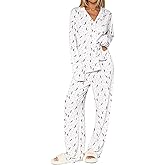 Dressmine Ladies Long Sleeve Cute Pajama Sets 2 Piece Fall Outfits Button Up Pjs Set Loungewear