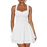 Kaximil Women's Sexy Square Neck Sleeveless Mini Dress Ruched Ruffle Hem Corset Party Dresses