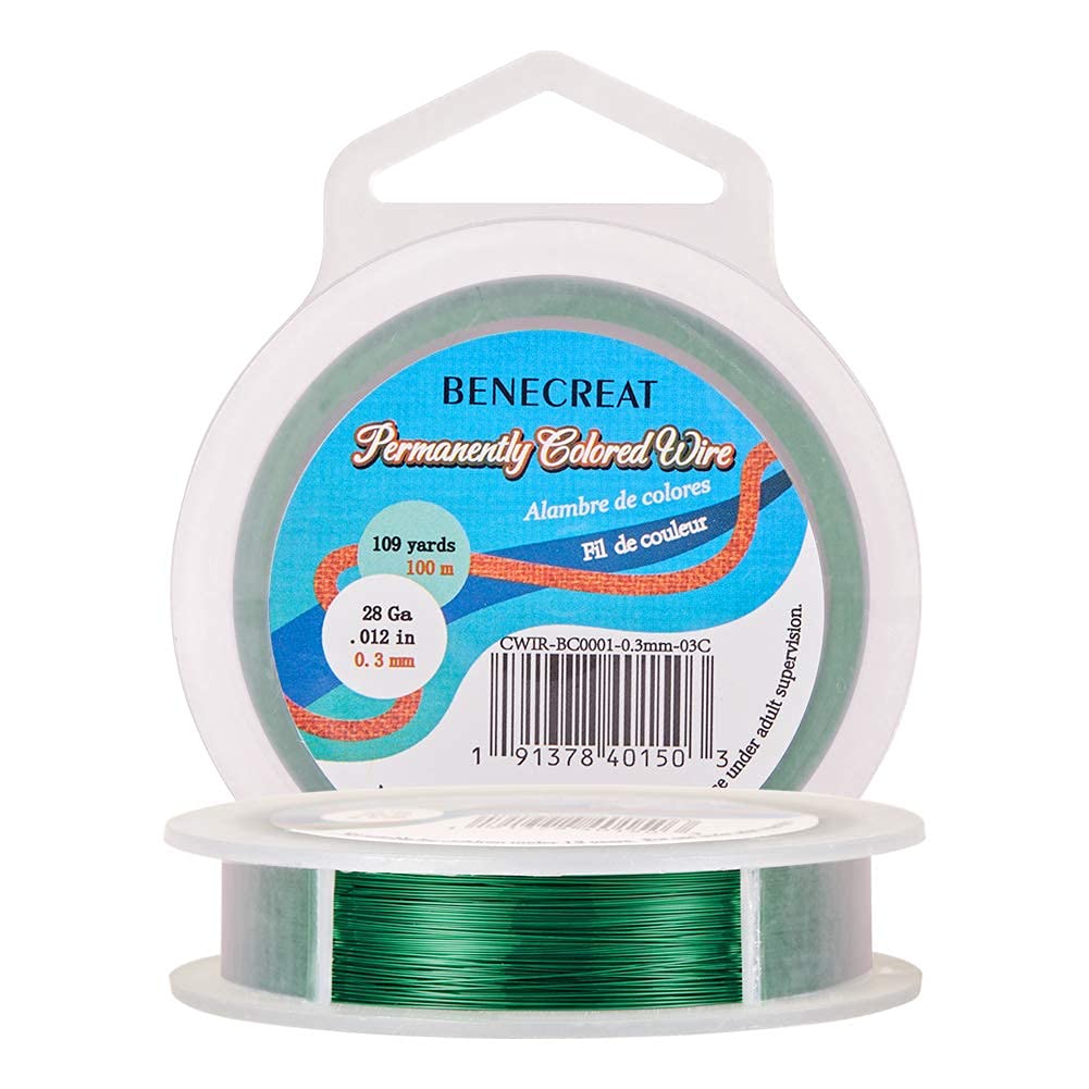 BENECREAT 28Gauge(0.3mm) Tarnish Resistant Green Wire Jewellery Making Copper Wire, 100M/109Yard