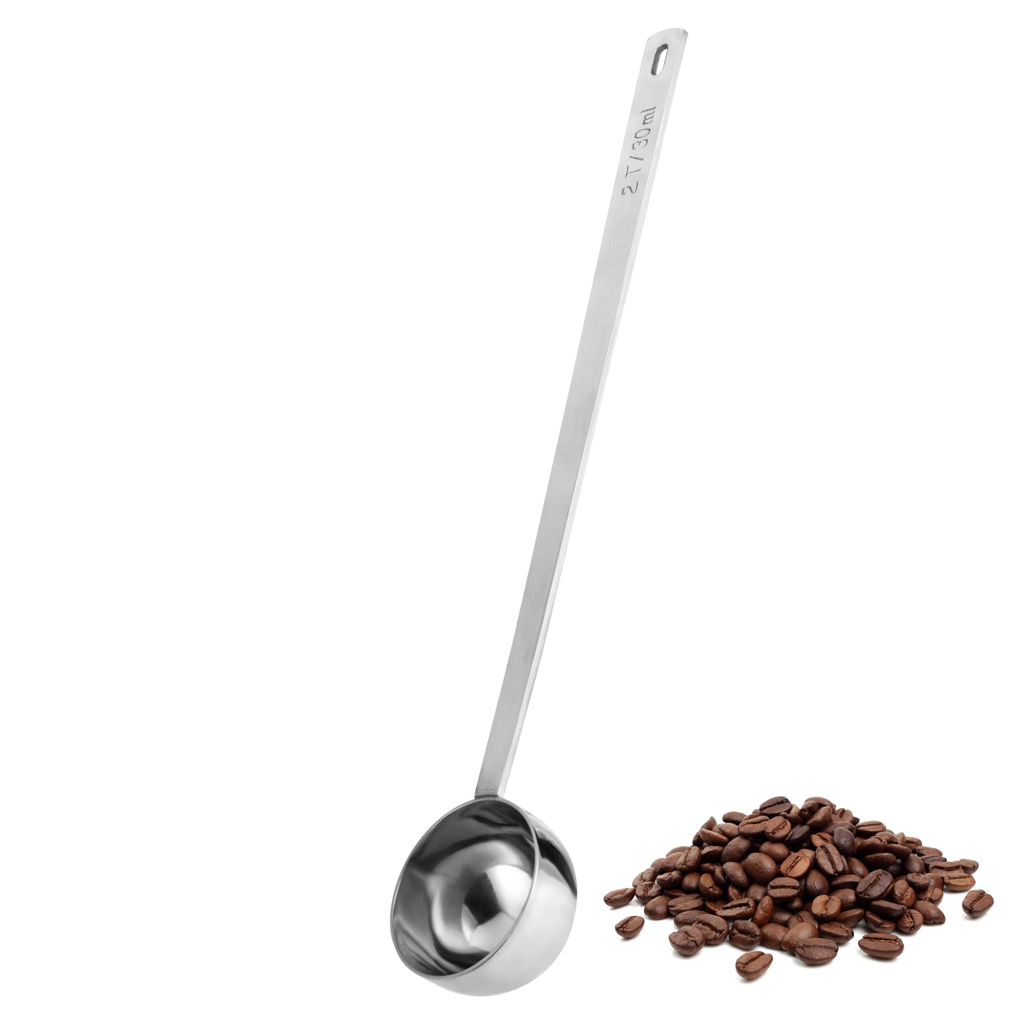 U-Taste 30ml Coffee Scoop: 18/8 Stainless Steel Measuring Coffee Spoon with 21.5cm Extra Long Handle for Ground Coffee, Beans, Powder, Espresso, Ideal for Tall Canister, Jar, Cans (30ml, Silver)