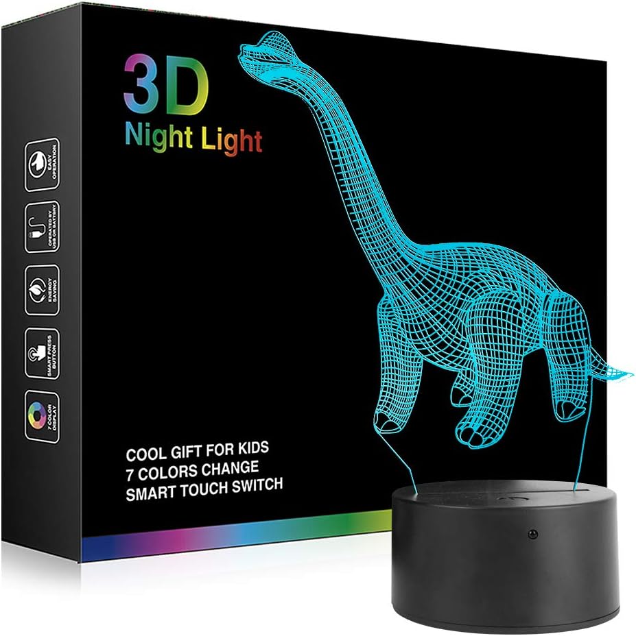 Dinosaur Lamp 3D Night Light, Decorative LED Bedside Table Lamp for Kids Room Xmas Birthday Gifts for Boys Girls Child