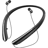 Tyxmere Bluetooth 5.0 Neckband Bluetooth Headphone, Sweat Resistant Noise Cancelling Stereo Headphones, and Retractable Ear Tips for Music, Conference, Videos (Black)
