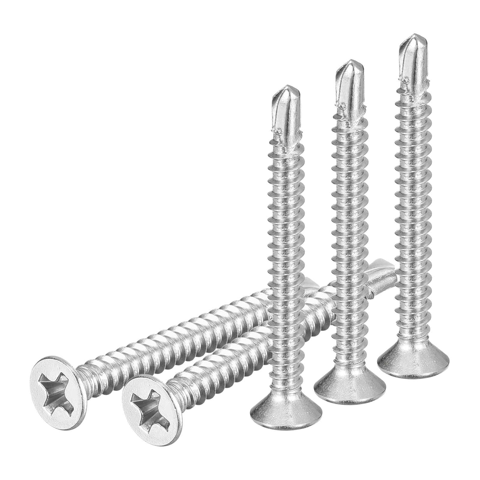 DTGN 100Pcs ST3.5x32mm Self Drilling Screws, 410 Stainless Steel Flat Head Phillips Sheet Metal Screw - Good for Wood to Metal, Furniture - Silver — image 1