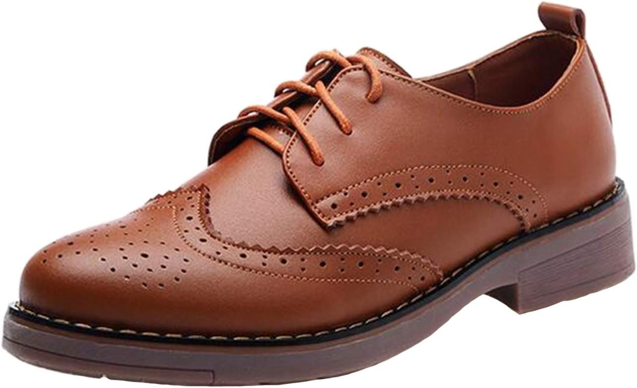 WUIWUIYUWomen's Girls' Students' Lace-up Fashion British Style Oxford Brogue Shoes