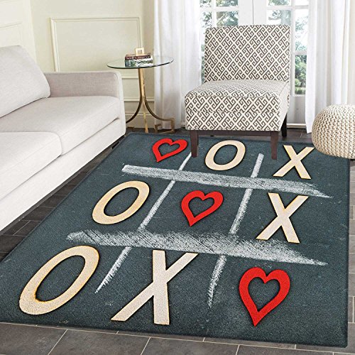 Xo Area Rug Carpet Vintage Style Blackboard with Hugs and Kisses Chalk Love Valentines Concept Customize door mats for home Mat 4'x6' Blue Grey Red Cream