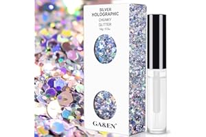 GA&EN Silver Holographic Chunky Glitter Cosmetic Body Hair Face Eye Nail for Festival Carnival Concert Party Beauty Rave Accessories Different Sizes&Shapes 2 Pots 14g/0.5oz+ Quick Dry Primer Glue Gel