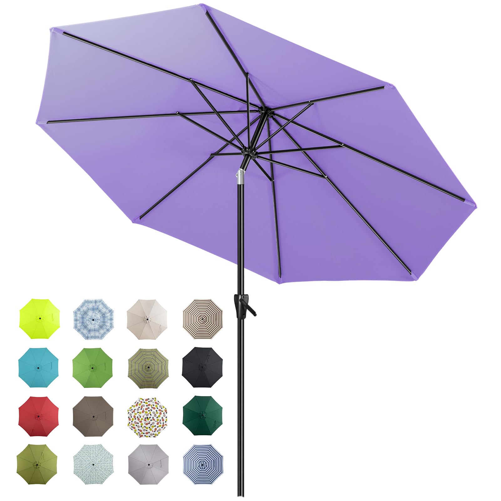 Tempera 9ft Patio Market Outdoor Table Umbrella with Auto Tilt and Crank, Large Sun Umbrella with Sturdy Pole & Fade Resistant Canopy, Easy to Set, Purple Image
