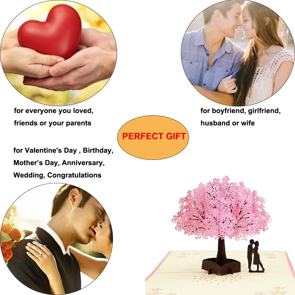 Cartes Nozomi 2 Pieces Carte 3d Pop Up Fait A La Main Fleur De Cerisier Fleur Carte Romantique Lettre Damour Carte Cadeau De Voeux Pour La Saint Valentin Anniversaire Mariage Mari Femme Avec Enveloppe