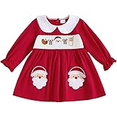 Faithtur Cute Baby Girls Santa Christmas Dress Long Sleeve A Line Ruffles Embroidery Toddler Girl Xmas Outfit