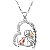 Lonyinlg Cat Necklace Gifts 925 Sterling Silver Cat Heart Pendant Necklace Trendy Dainty Charm Jewelry for Women Sister Mom Wife