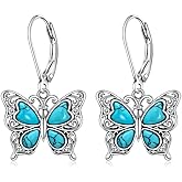 Talonior Butterfly Earrings for Women Sterling Silver Turquoise Earrings Filigree Drop Dangle Leverback Turquoise Jewelry Butterfly Gifts