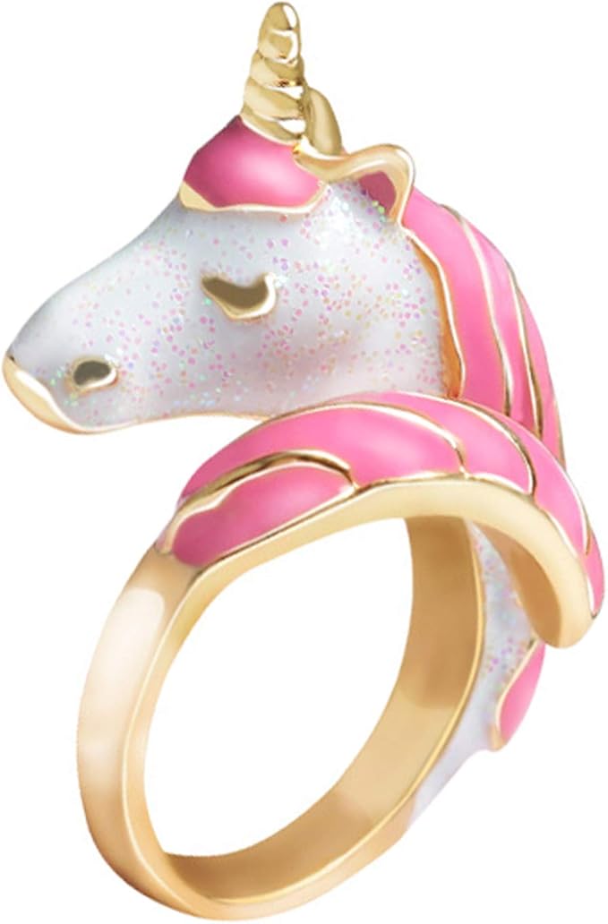 Unicorn Girls Adjustable Rings for Kids, 18K Gold Plated Hand Painted Toddler