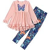 Axumity Kid Girl Clothes Ruffle Sleeve Top Floral Allover Pants 3-9 Years Fall Outfit Set