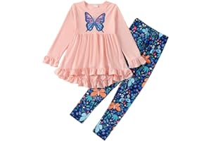 Axumity Kid Girl Clothes Ruffle Sleeve Top Floral Allover Pants 3-9 Years Fall Outfit Set