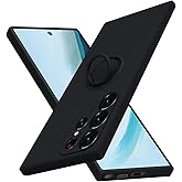 JUNAUTTB for Samsung Galaxy S23 Ultra Case with Ring,Slim Soft Liquid Silicone Phone Case,Built in 360°Rotatable Ring Holder,Shockproof Protection Phone Case 6.8inch Black JUS04-21