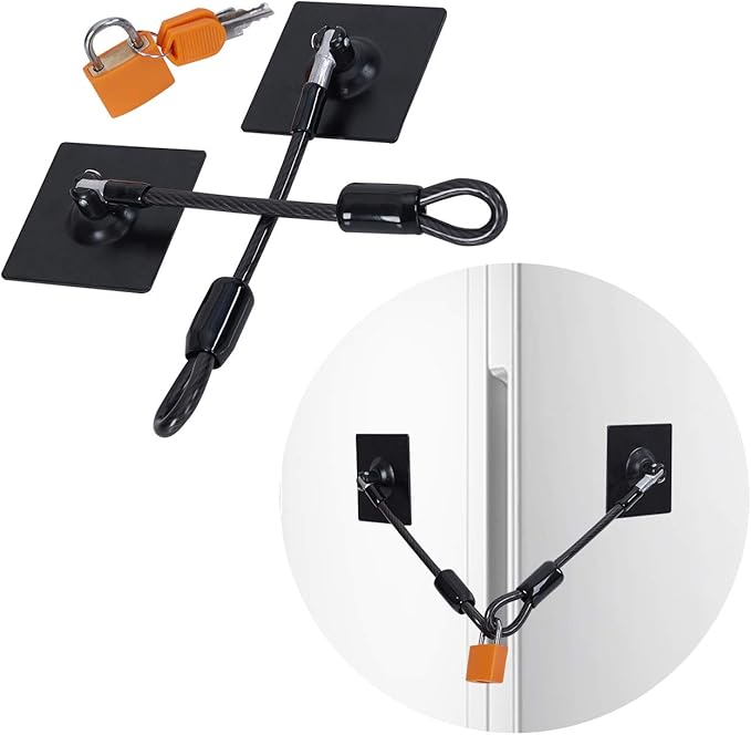 SUHOO Refrigerator Lock, 2 Keys Stainless Steel Fridge Lock Kit with