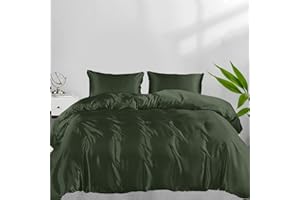 Linenwalas Duvet Cover Set Queen Size, Rayon Derived from Bamboo Duvet Cover 90x90 Inches, Soft, Lightweight, Silk Cooling Comforter Covers with Zipper Closure and Corner Ties (Avocado Green)