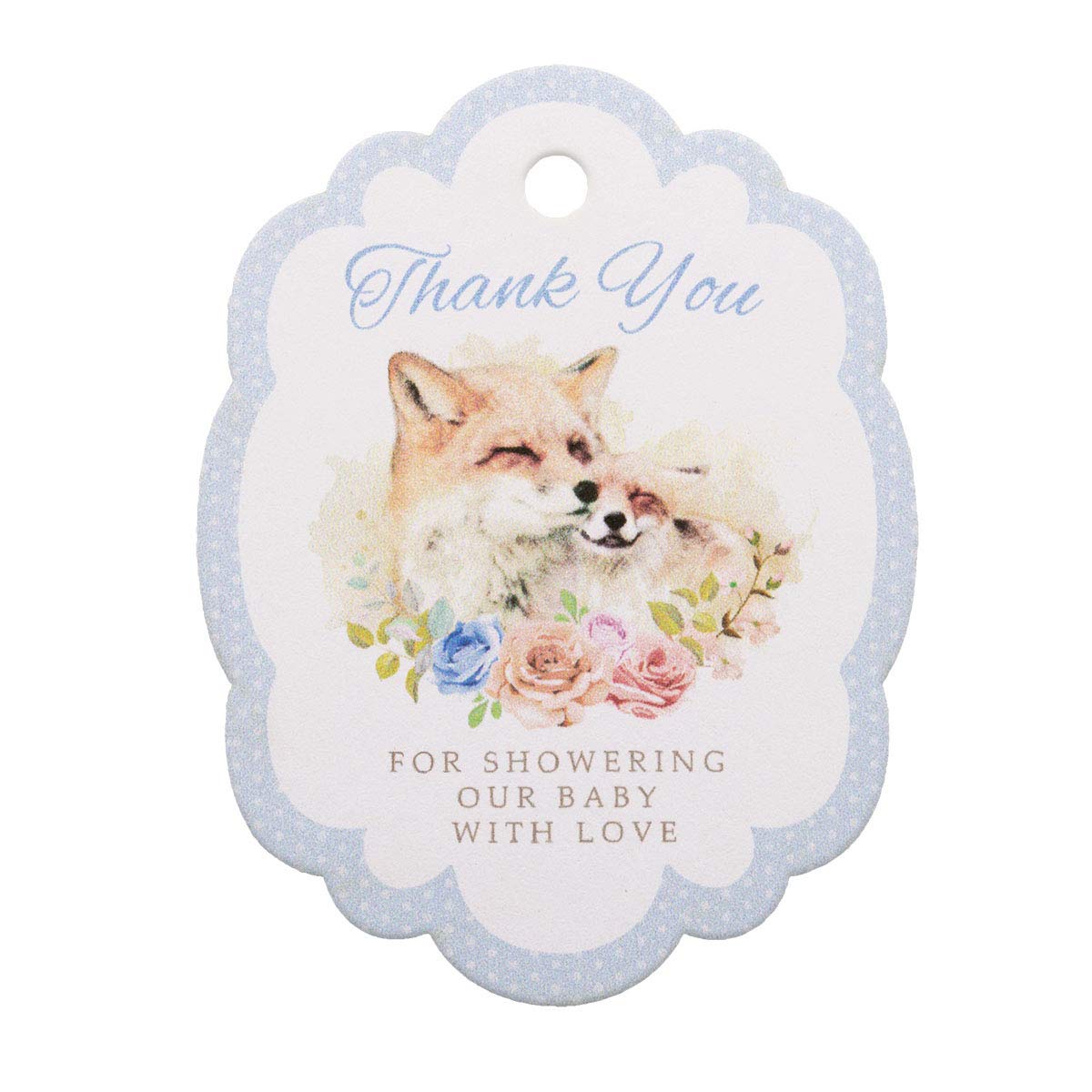 Summer-Ray 50pcs Thank You for Showering Our Baby with Love Fox Themed Baby Shower Thank You Tags Favour Tags (Blue)