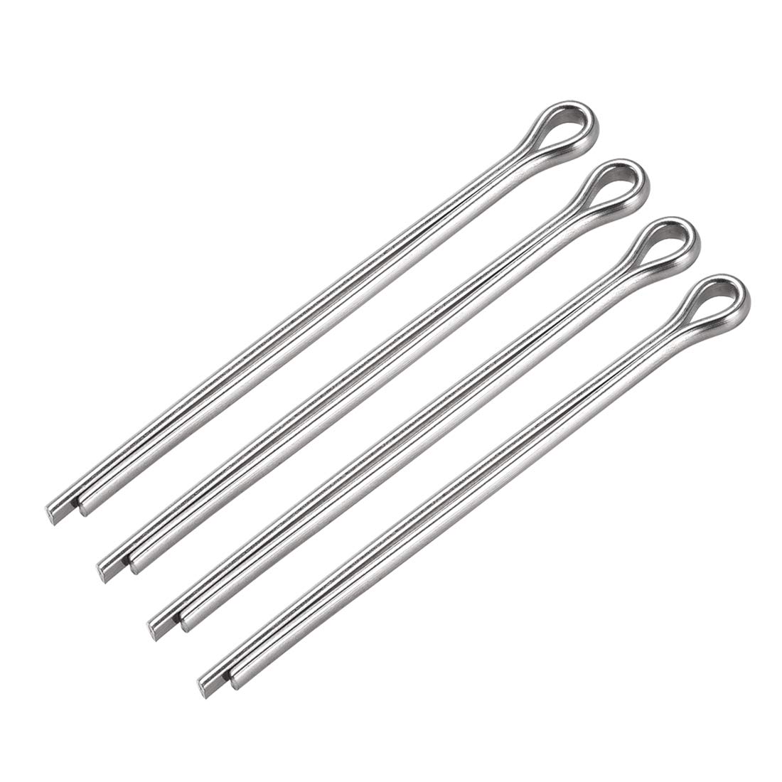 sourcing map Split Cotter Pin - 5mm x 80mm 304 Stainless Steel 2-Prongs Silver Tone Fastener Clip Key 4Pcs