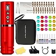 OZER Tattoo Gun Kit Red 20Pcs Tattoo Cartridge Needles 2000mAh Tattoo Kit Tattoo Pen Kit for Beginners Tattoo Pen Type Machine Kit （Tattoo ink are for tattoo practice use only）