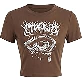 Verdusa Women's Baby Tee Summer Goth Top Vintage Graphic Tees Short Sleeve Going Out Tops