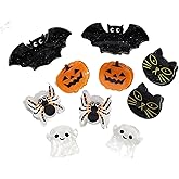 ZOONAI 10Pcs Cute Halloween Hair Claw Clips for Girls, Mini Cat Bat Pumpkin Ghost Spider Hair Clips Halloween Headwear Hair Accessories (A Style)