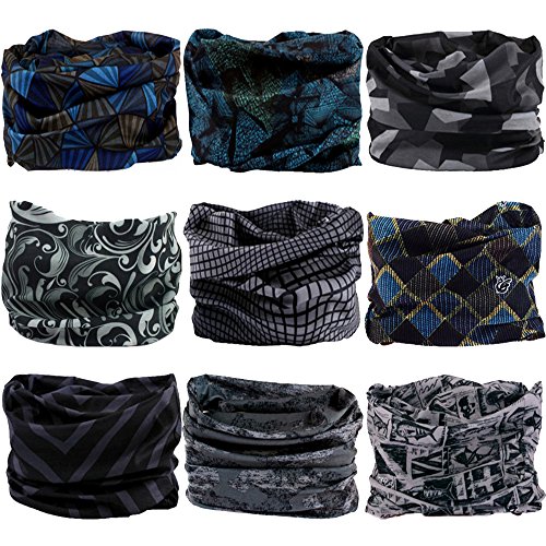 Multifunctional Stretchable Sport & Casual Headwear, Headband Scarf Bandanna Headwrap Mask Neckwarmer & More 12-in-1, 9PC.Dimgray Series