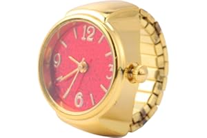 MUCKLILY Retro Digital Ring Watch Women Men, Quartz Mini Ring-shaped Fashion Accessory Red Mirror Finish, Adjustable Elastic 