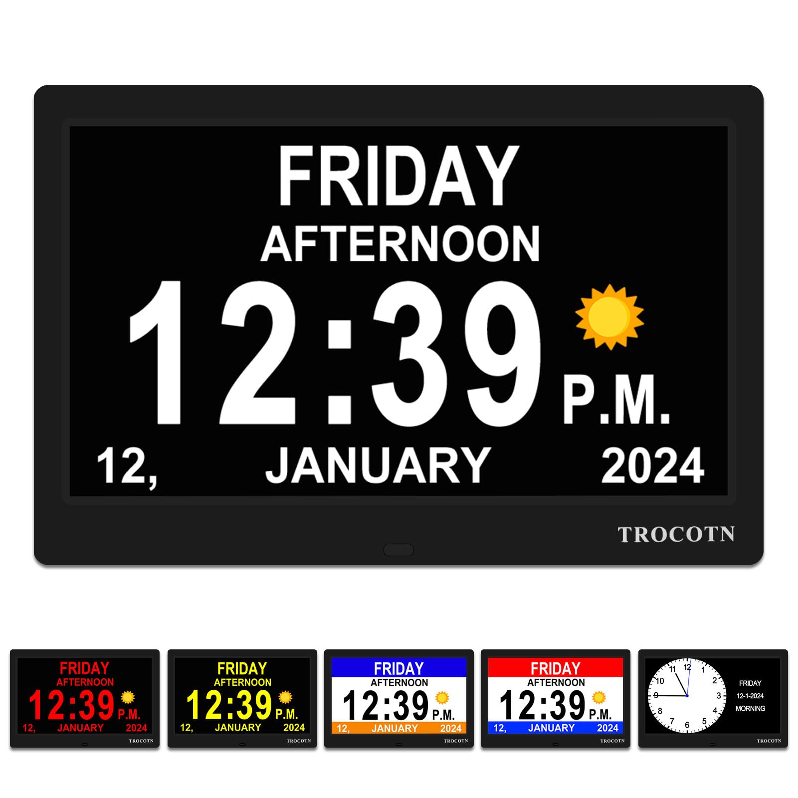TROCOTN Dementia Clock, Daylight Saving Calendar Display，Large Display Alarm Clock, Version 3.0 (10.1" Black)
