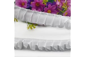 Kuasting 10 Yards Satin Ruffle Trim Fabric Trims 1 inch Wide Ruffle Stretch Elastic Edging Fabric Trim Pleated Fabric Lace Ribbon for DIY Dress Headwear Decoration and Gift (White)