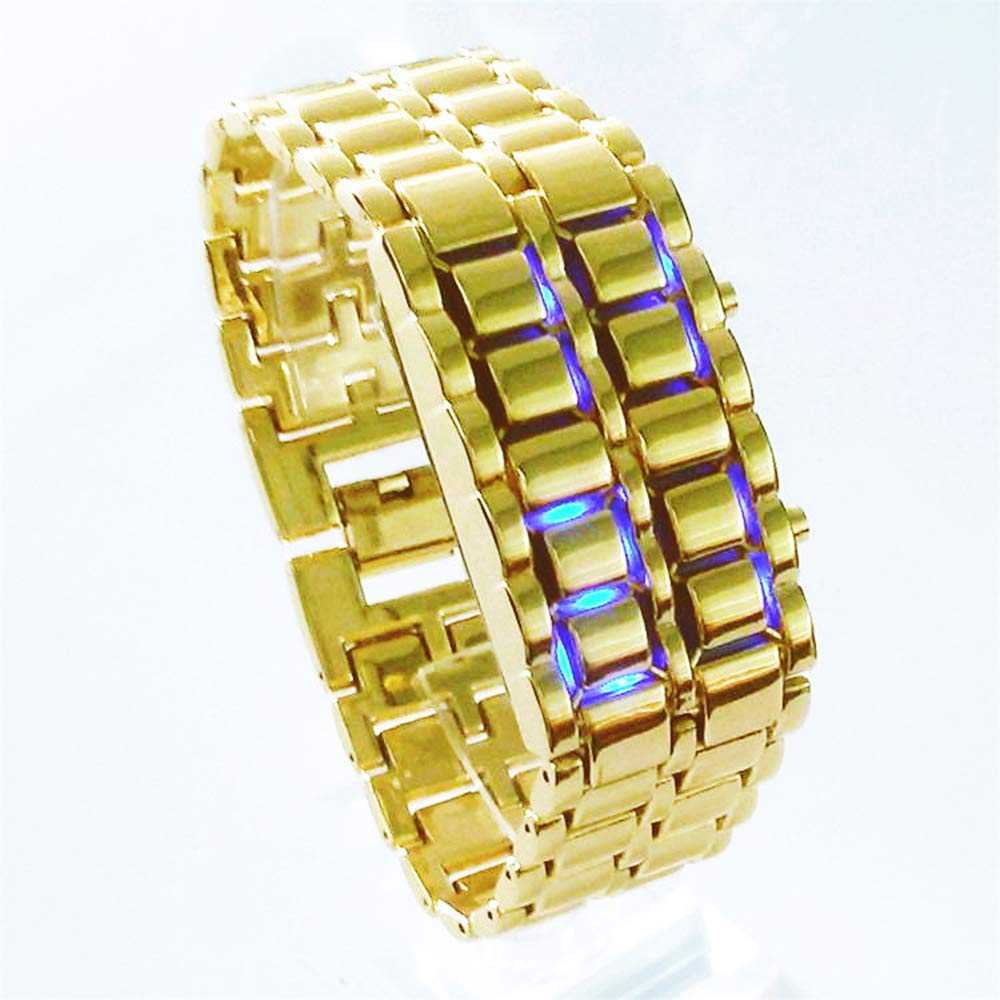 Reginald Classic Mens Binary Square LED Digital Watch Black Plated Wrist Watches (Black/red)