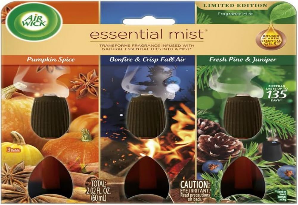 Air Wick Essential Mist – Triple Refill Multi-fragrance Pack Fall, 3 Refills