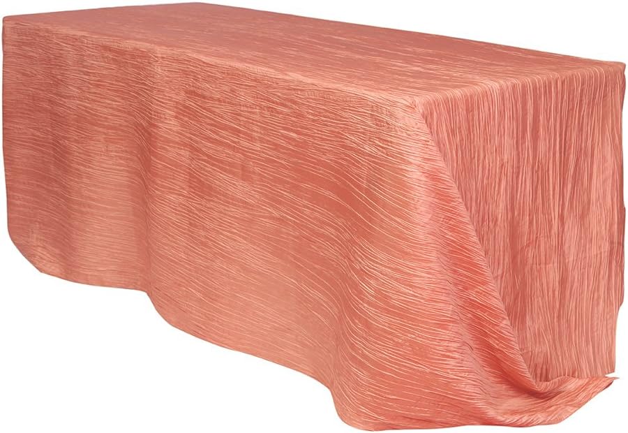 YOUR CHAIR COVERS90 x 132 inch Rectangular Crinkle Taffeta Tablecloth - Coral, Rectangle Table Linens for 6 ft Rectangular Tables, Wedding Crushed Table Cloth