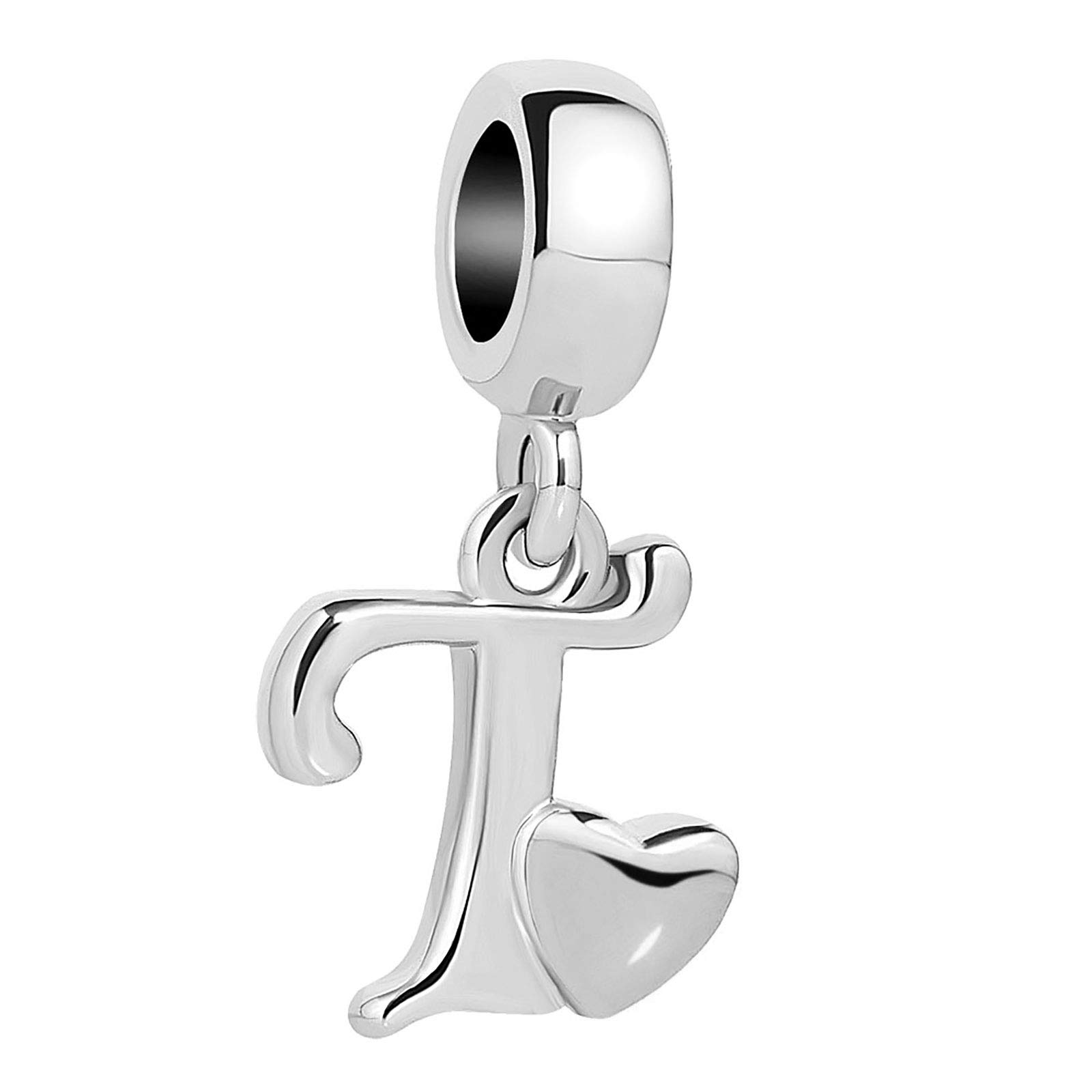 KunBead Jewelry Letter T Initial Charms for Mum Gifts from Son Heart Dangle Alphabet Bead Charm for Necklace