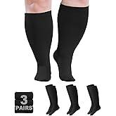 AMITOFO Plus Size Compression Socks: Wide Calf Compression Stockings for Men Women - Extra Large 20-30 mmHg Compression Hose Support for Running Travel Nurses Pregnancy 3 Pairs