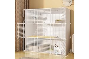 FDSDEFEN 3-Tier White Cat Cage Indoor DIY Playpen - Detachable Metal Wire Kennels Enclosure (3-Tier White)