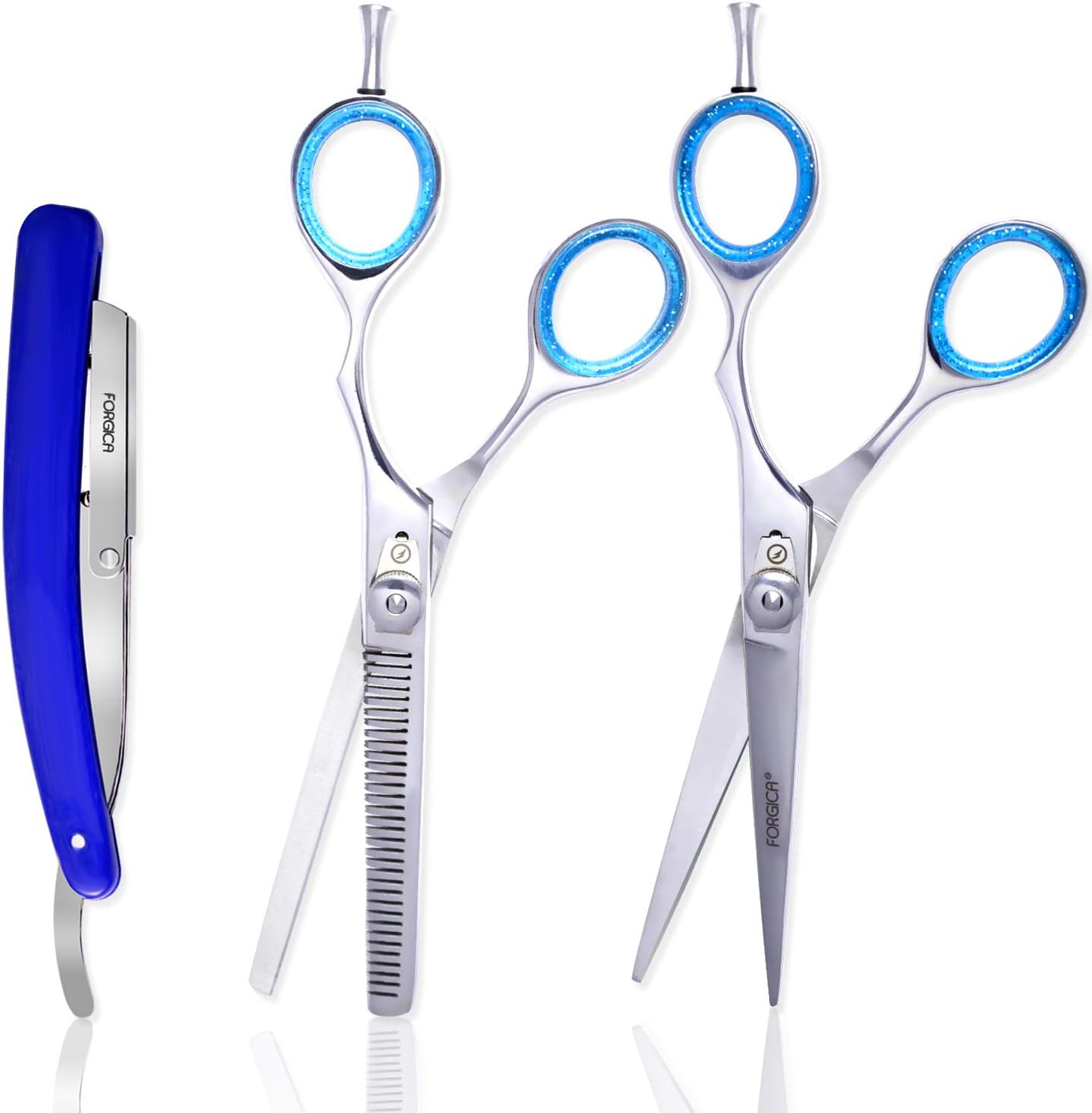 Hair Cutting Scissors/Thinning Shears/Professional Barber/Straight Razor/Barber Scissors/Barber Shears with Fine Adjustment Screw-High Quality Japanese Stainless Steel - Forgica