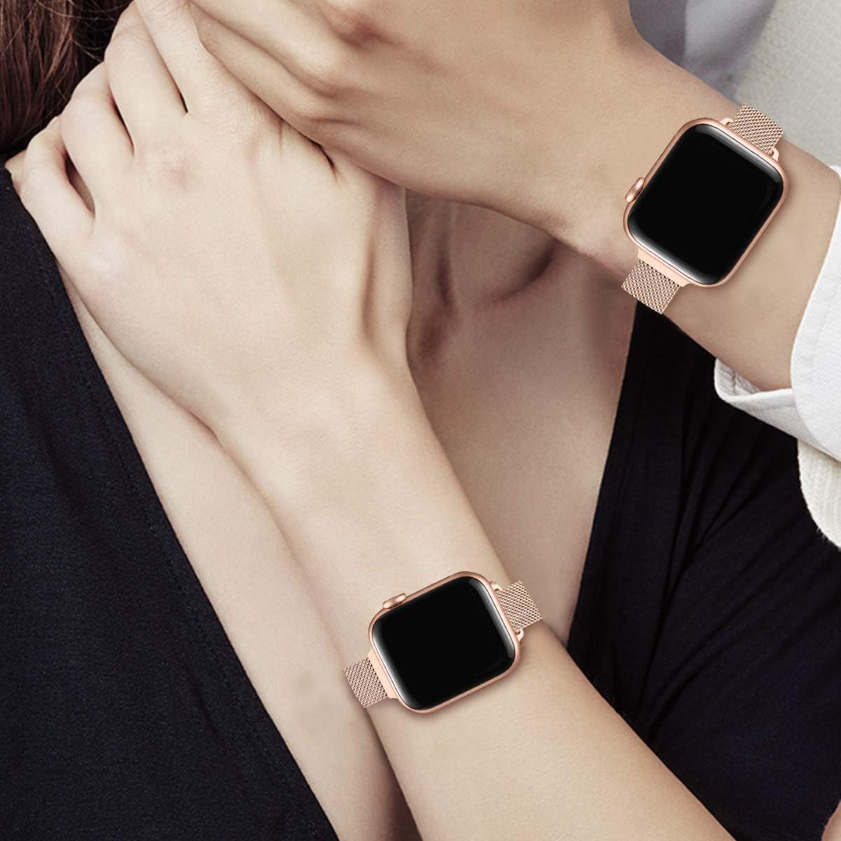 ZXCASD Slim Watch Band Compatible with Apple Watch Band 38mm 40mm 42mm 44mm for Women Girls, Stainless Steel Mesh Strap Replacement for iWatch SE iwatch Series 6/5/4/3/2/1 (Rose Gold, 38mm 40mm)